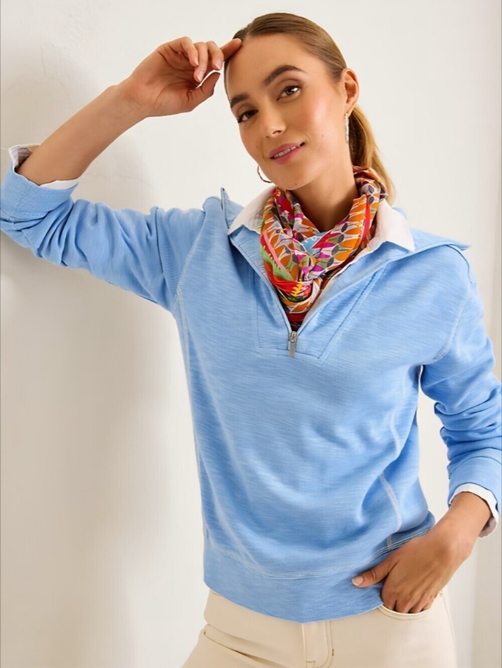 Tommy Bahama Light Sky Blue Tobago Bay Half-Zip Sweatshirt, XL, Coastal